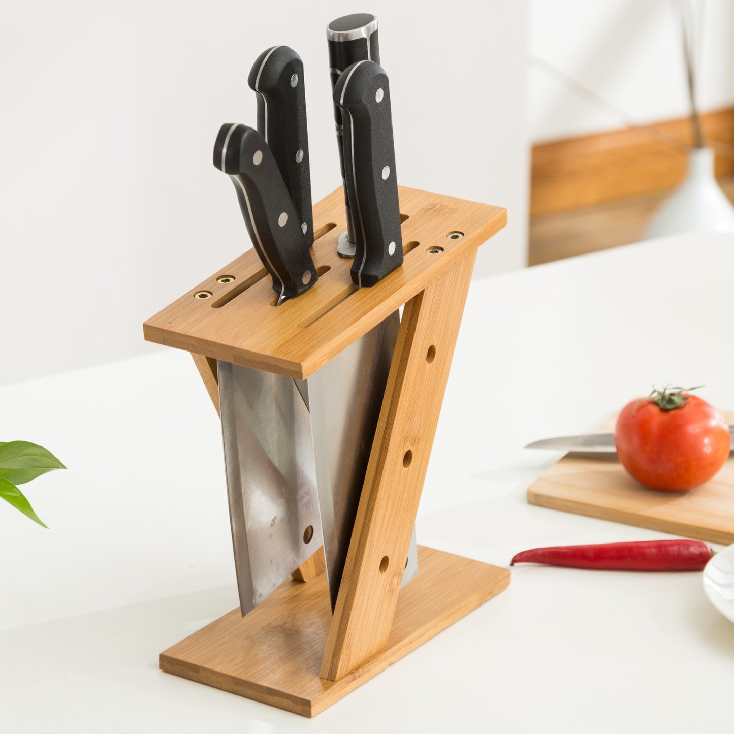 Nanzhu wooden knife holder, kitchen supplies, kitchen knife holder, knife holder, storage knife rack, assemble multi-functional shelf