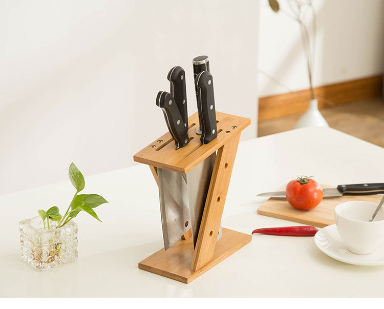 Nanzhu wooden knife holder, kitchen supplies, kitchen knife holder, knife holder, storage knife rack, assemble multi-functional shelf