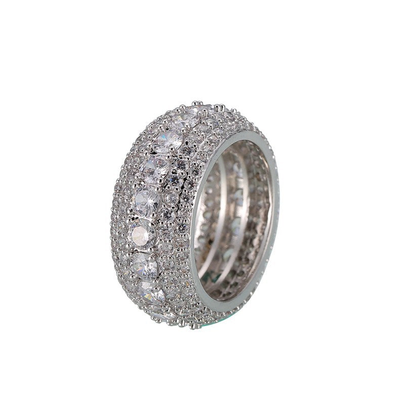 Cross-border European and American hip hop copper micro inlay five rows full of zircon rings men's hiphop ring No. 6-12