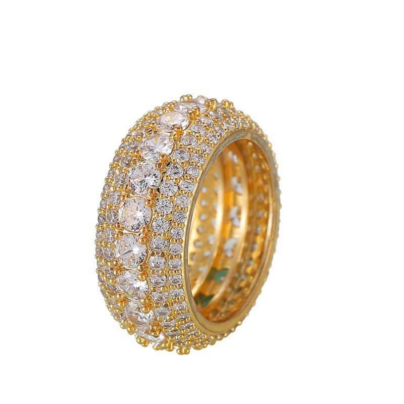 Cross-border European and American hip hop copper micro inlay five rows full of zircon rings men's hiphop ring No. 6-12
