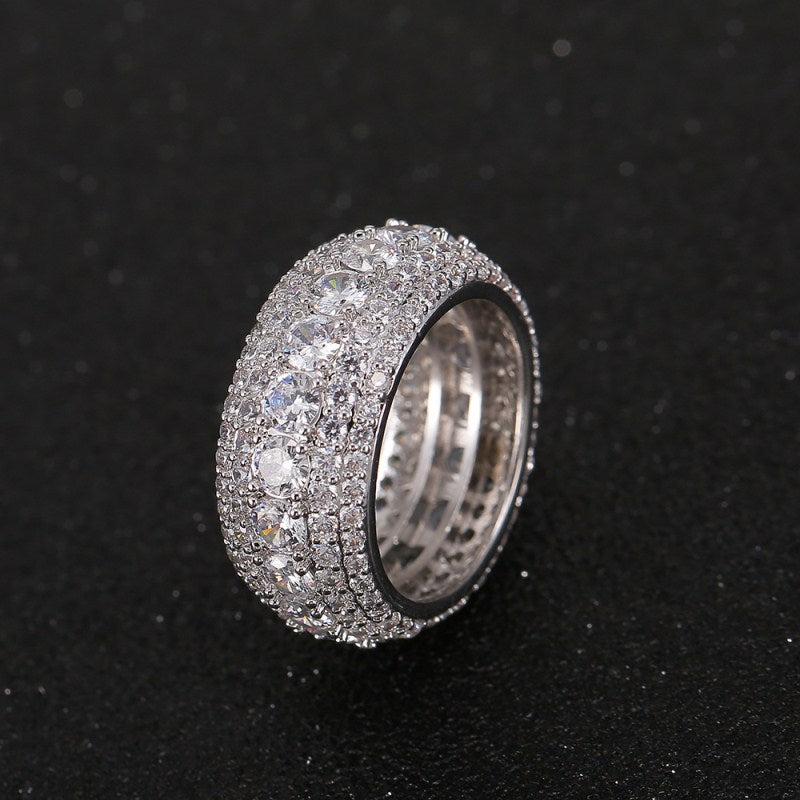 Cross-border European and American hip hop copper micro inlay five rows full of zircon rings men's hiphop ring No. 6-12
