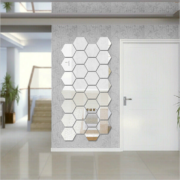 JM006 Hexagonal Acrylic Mirror Wall Sticker DIY Home Decoration Mirror Sticker Three-dimensional waterproof self-adhesive wall sticker