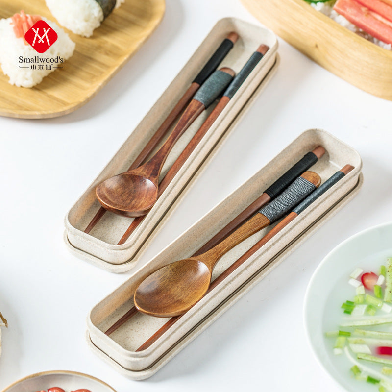 Xiaomuxian Japanese portable boxed wooden spoon chopsticks natural eco-friendly carved tableware chopsticks and spoon set ins