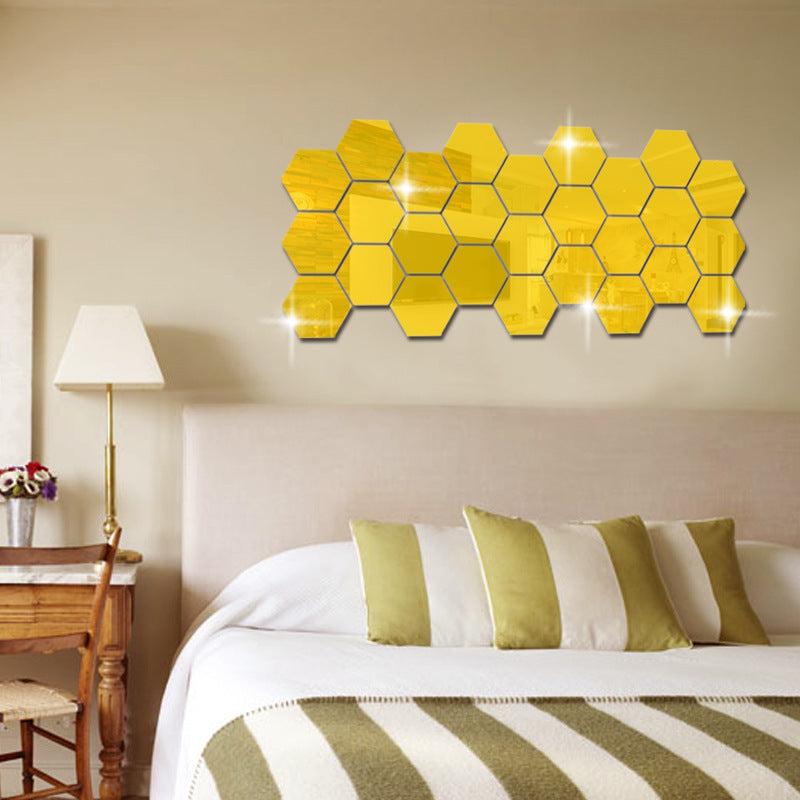 JM006 Hexagonal Acrylic Mirror Wall Sticker DIY Home Decoration Mirror Sticker Three-dimensional waterproof self-adhesive wall sticker