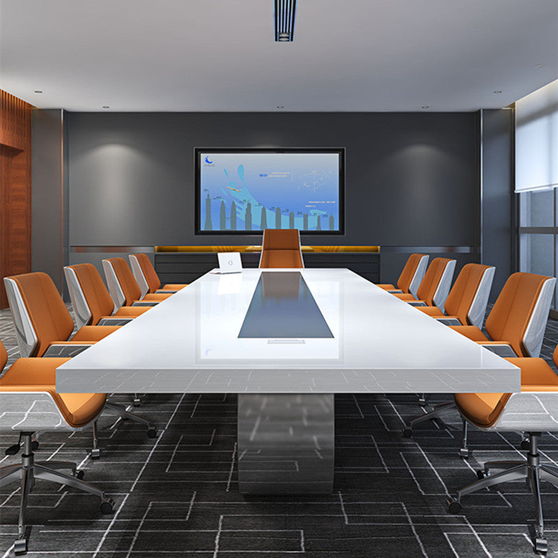 Juncheng white lacquered conference table, table, simple and modern, large office, Meeting table