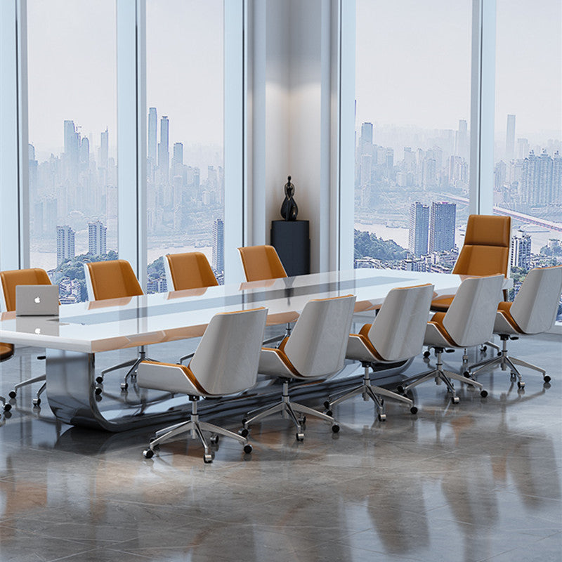 Juncheng white lacquered conference table, table, simple and modern, large office, Meeting table