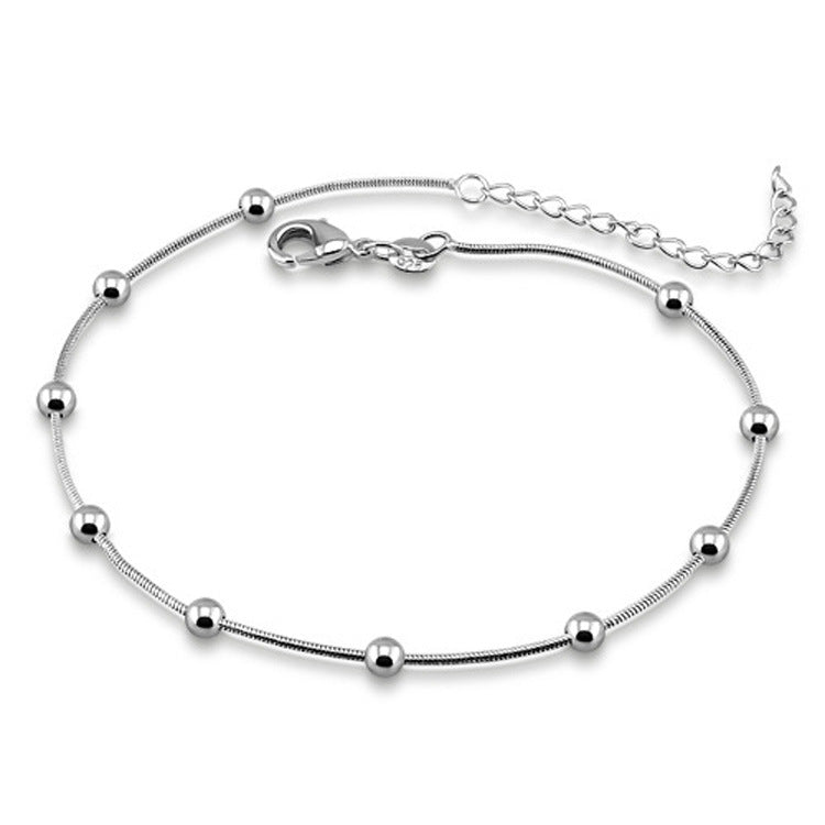 Korean S925 explosive silver accessories polished matte lucky bead bracelet simple fashion anklet manufacturer direct sale
