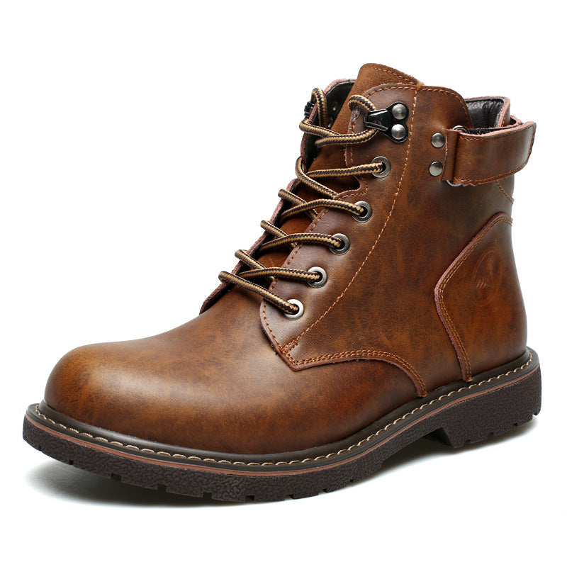 2025 New British Men's Fleece Martin Boots Casual Mid-Top Leather Boots Fashion Men's Cotton Boots Warm Boots Trendy Shoes