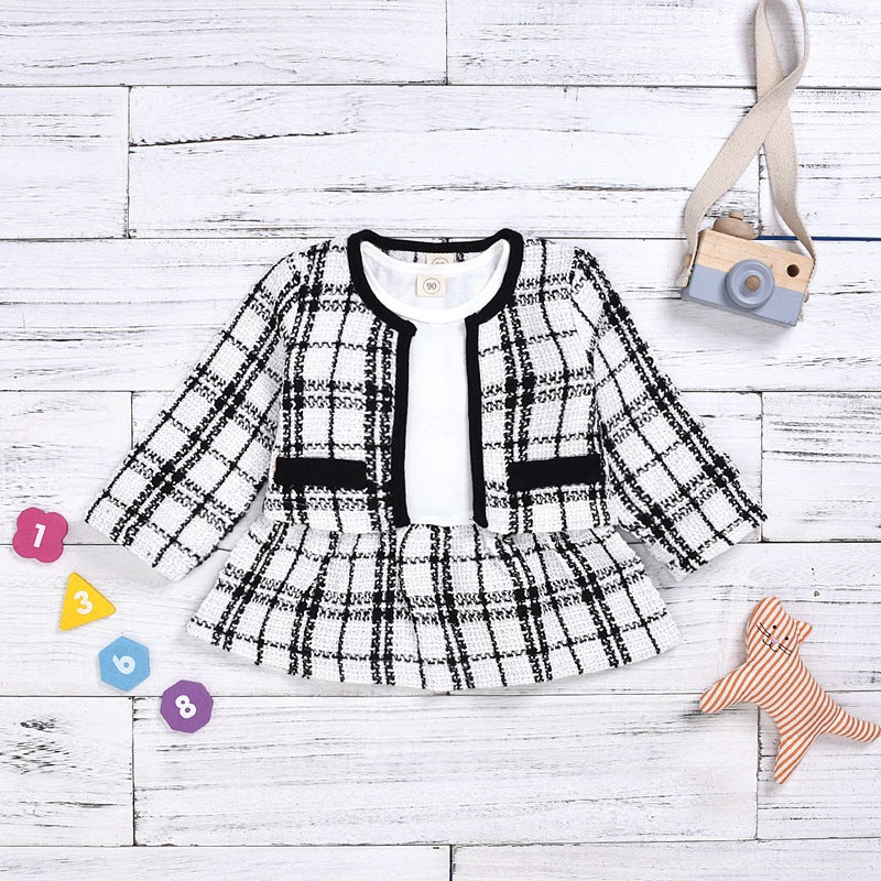 Three-color optional Amazon popular long-sleeved dress two-piece children's clothing baby small fragrance suit one-piece replacement