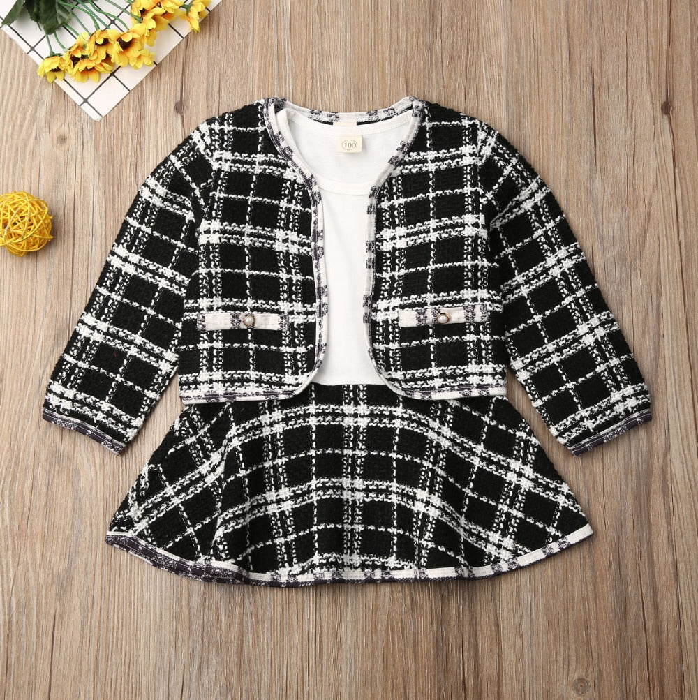 Three-color optional Amazon popular long-sleeved dress two-piece children's clothing baby small fragrance suit one-piece replacement