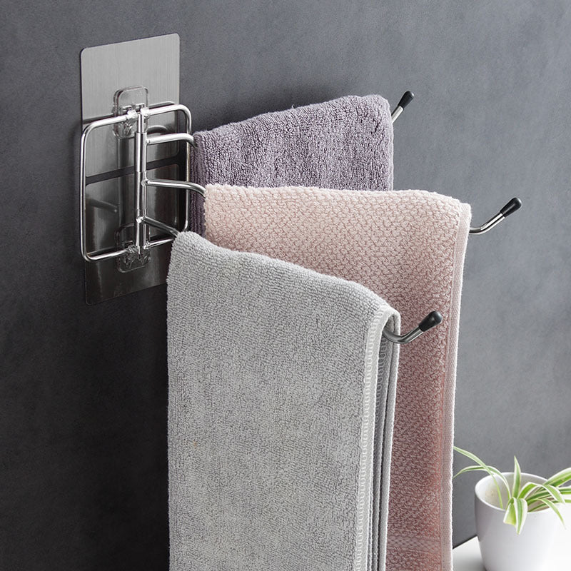 1384 Bathroom Towel Bath Towel Rack 180 Degree Rotatable Towel Rack No Punching Stainless Steel Kitchen Rag Rack