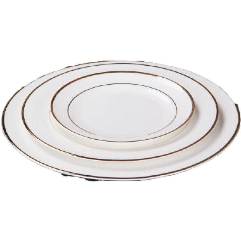 Gold-edged bone china plates and bowls, hotel tableware and supplies, 8-piece set of tables, and the hotel can add a logo set