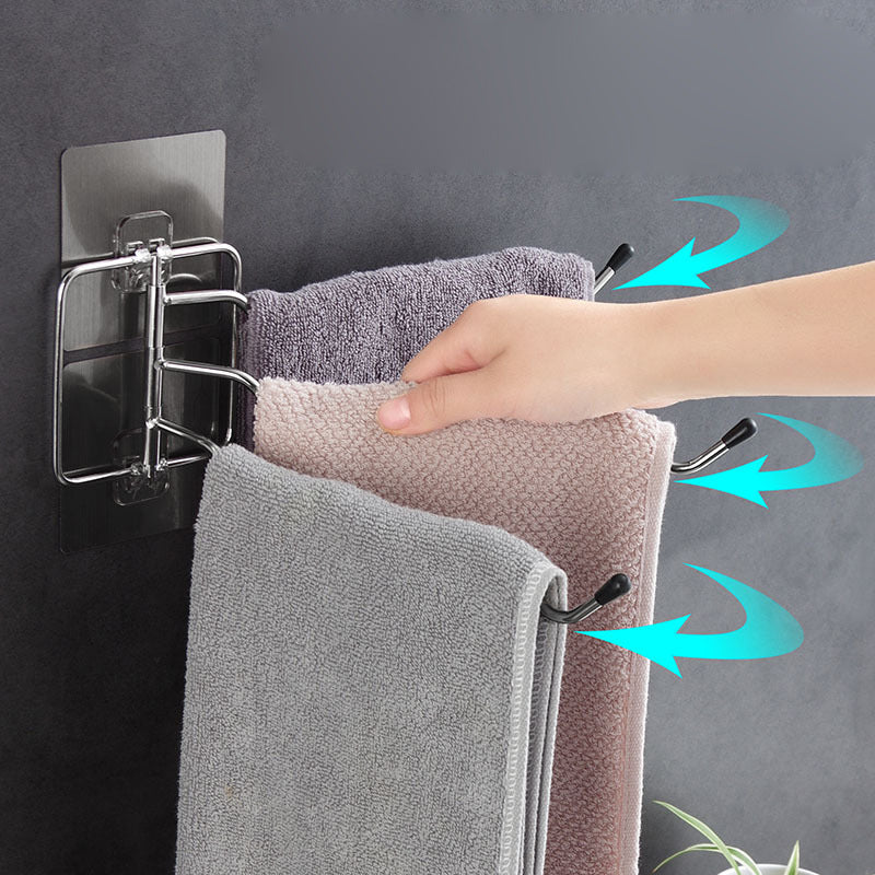 1384 Bathroom Towel Bath Towel Rack 180 Degree Rotatable Towel Rack No Punching Stainless Steel Kitchen Rag Rack