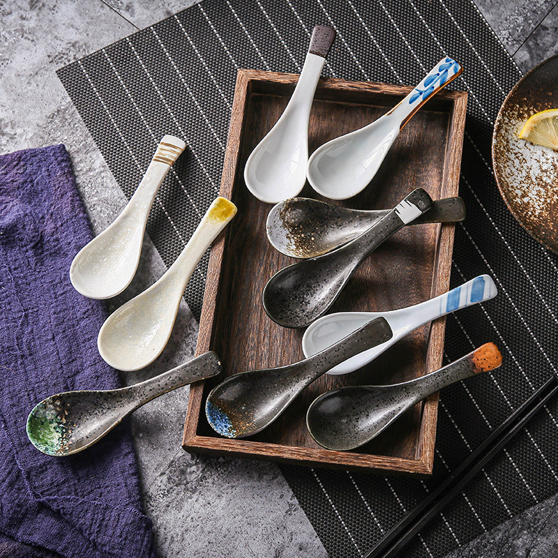 Japanese ceramic spoon soup spoon rice spoon hotel restaurant restaurant soup spoon spoon tableware Japanese style manufacturer logo