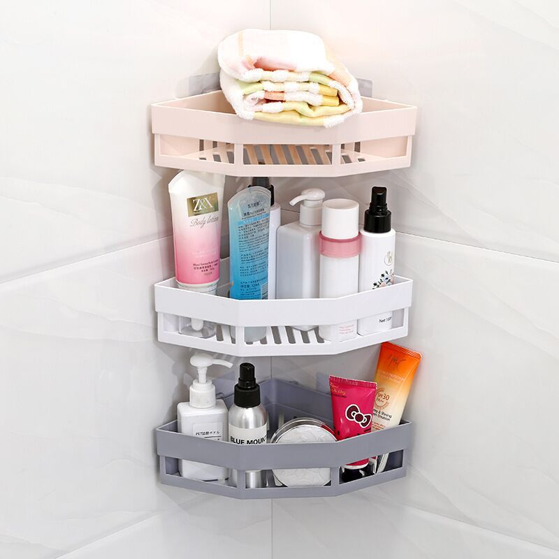 Punch-free plastic triangular shelf organizes kitchen bathroom wash rack bathroom traceless wall storage rack