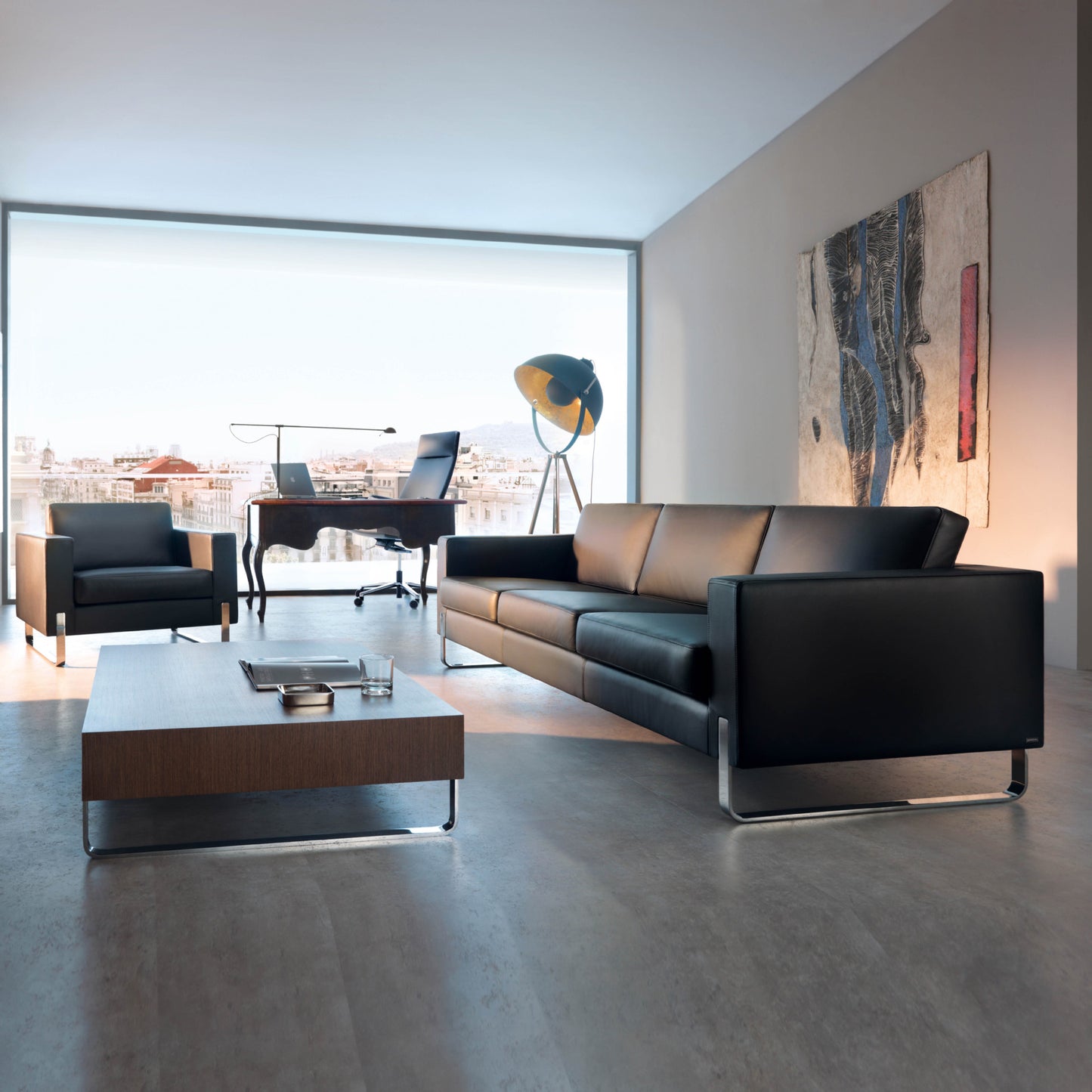 Office sofa, simple living area, casual business reception room, three-person office, creative sofa, coffee table combination
