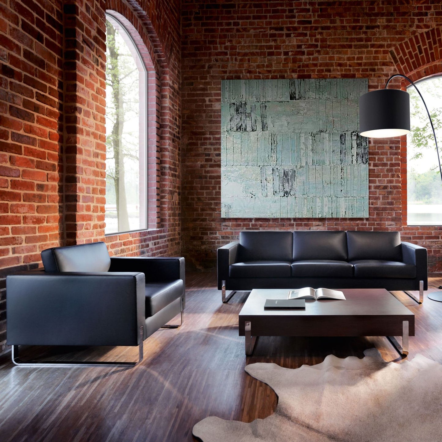 Office sofa, simple living area, casual business reception room, three-person office, creative sofa, coffee table combination