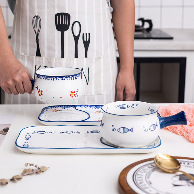 One person eating Japanese ceramic breakfast bowl and plate set creative Internet celebrity plate dish plate household oatmeal bowl strawberry pattern