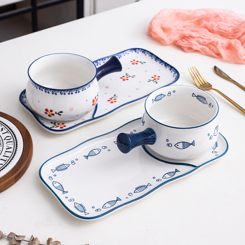 One person eating Japanese ceramic breakfast bowl and plate set creative Internet celebrity plate dish plate household oatmeal bowl strawberry pattern