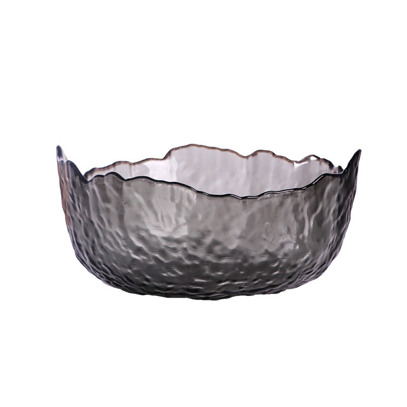 Japanese style hammer pattern gold rim glass bowl home heat resistant transparent irregular fruit salad bowl tableware noodle bowl wholesale