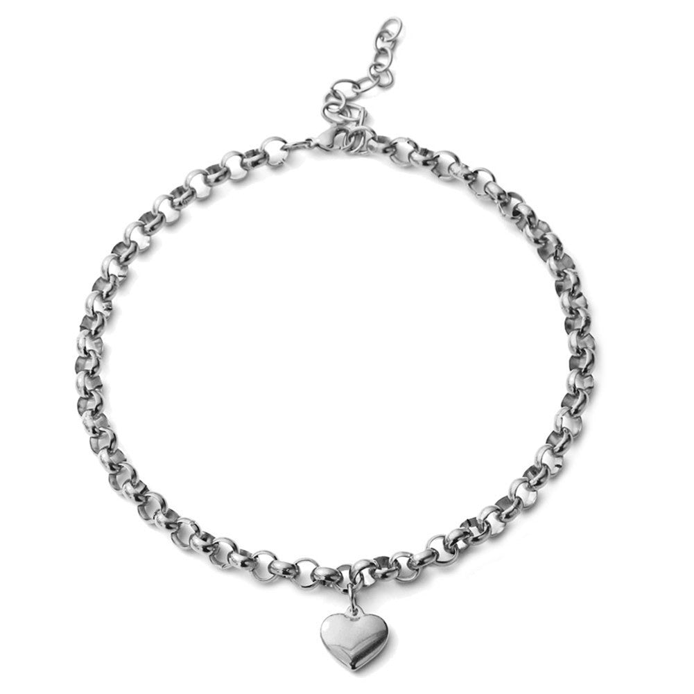 Korean fashion temperament stainless steel peach heart bracelet anklet simple O-shaped chain heart anklet women's beach jewelry