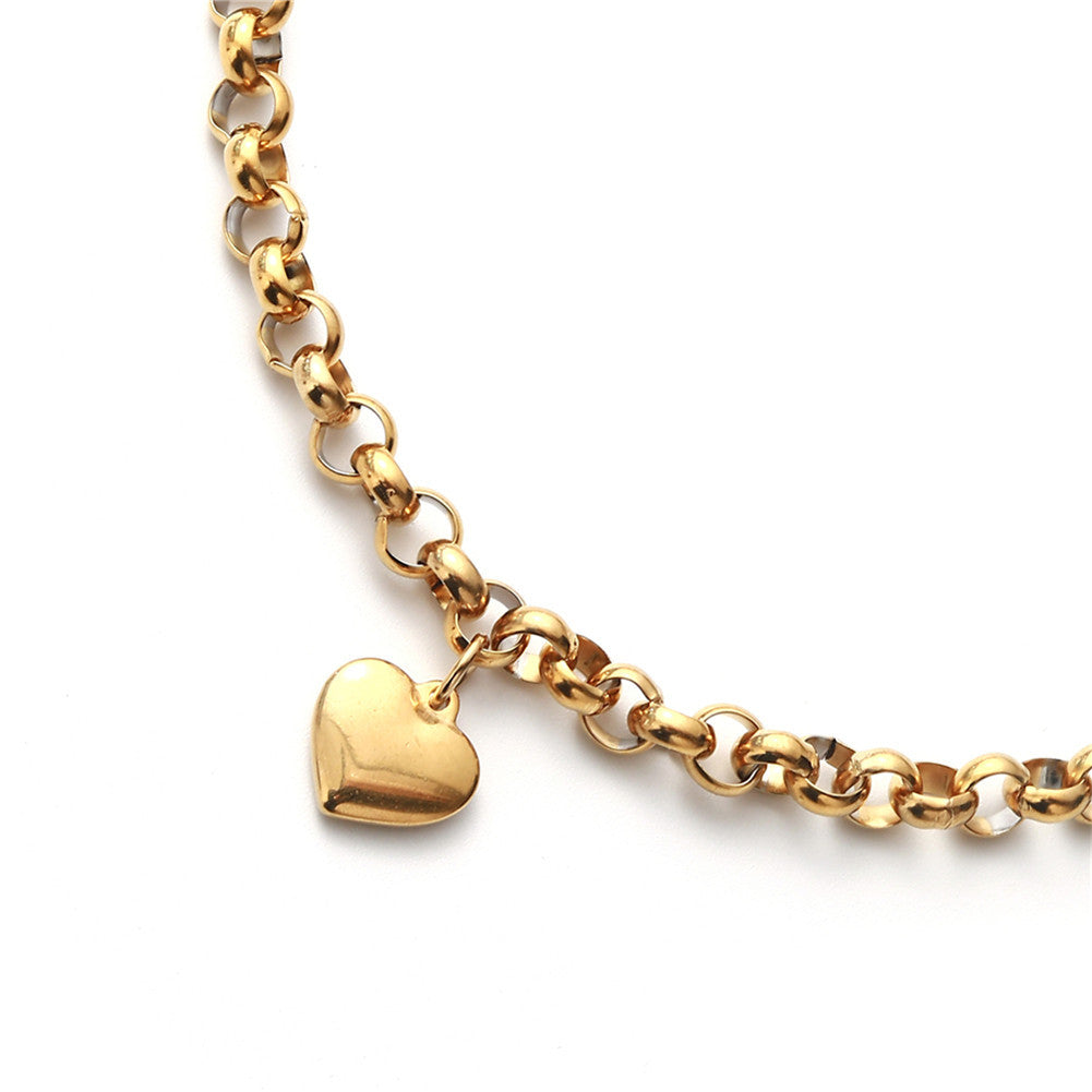 Korean fashion temperament stainless steel peach heart bracelet anklet simple O-shaped chain heart anklet women's beach jewelry