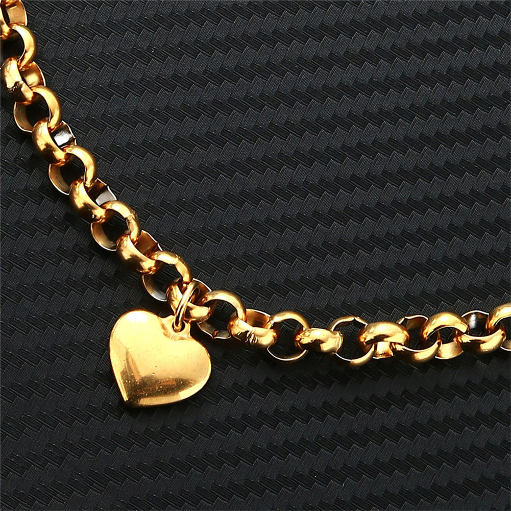 Korean fashion temperament stainless steel peach heart bracelet anklet simple O-shaped chain heart anklet women's beach jewelry