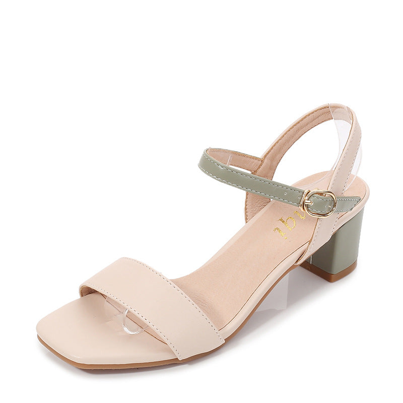 Sandals Women's 2025 Summer New Korean Version Versatile Student Fashion Fairy Style Block Heel Open Toe One Strap High Heels