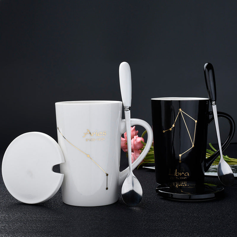 Creative Black Real Venus Constellation Cup Mug Coffee mug ceramic mug with lid spoon home office tumbler mug