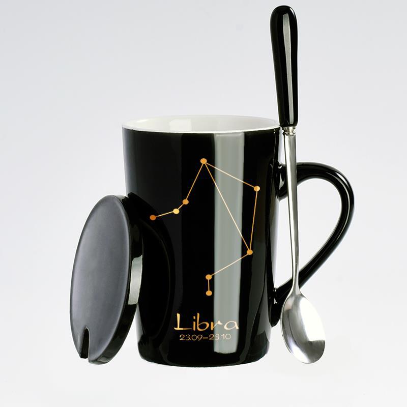 Creative Black Real Venus Constellation Cup Mug Coffee mug ceramic mug with lid spoon home office tumbler mug