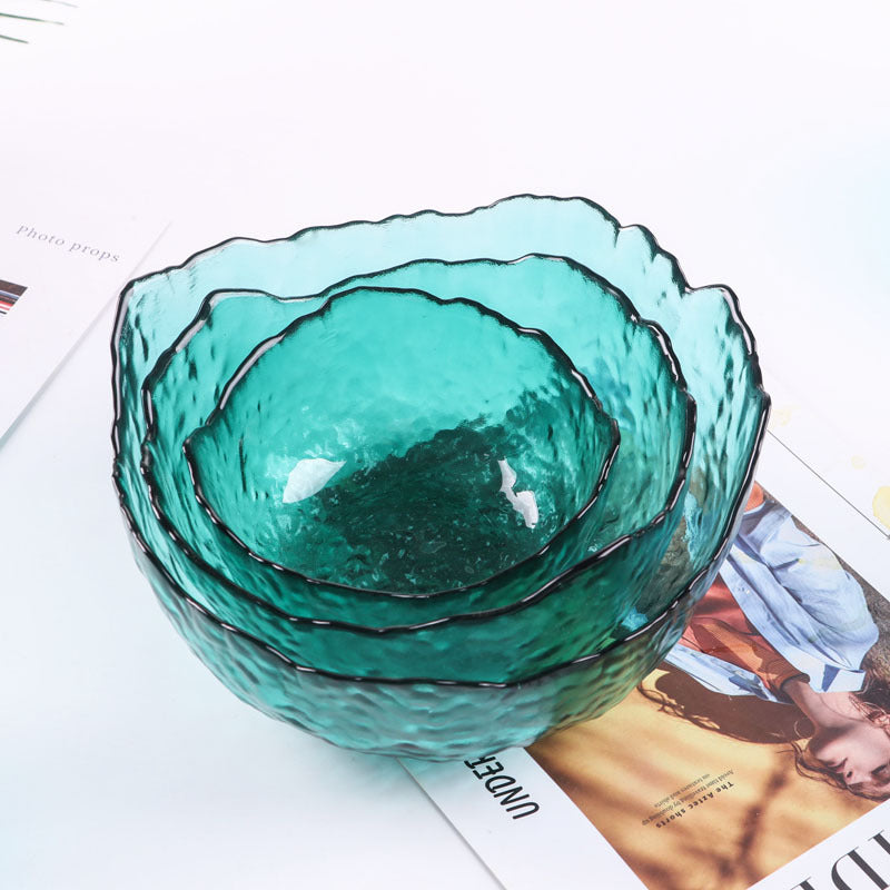 Japanese style hammer pattern gold rim glass bowl home heat resistant transparent irregular fruit salad bowl tableware noodle bowl wholesale