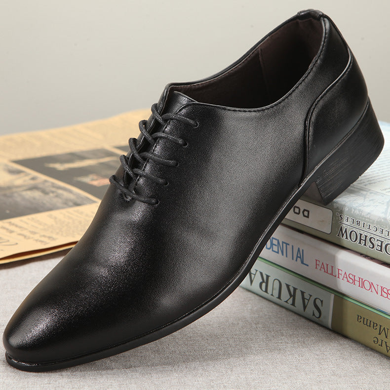 Leather shoes spring and summer korean white pointed scalp shoes lace-up men's business formal wear photo studio photography british casual shoes