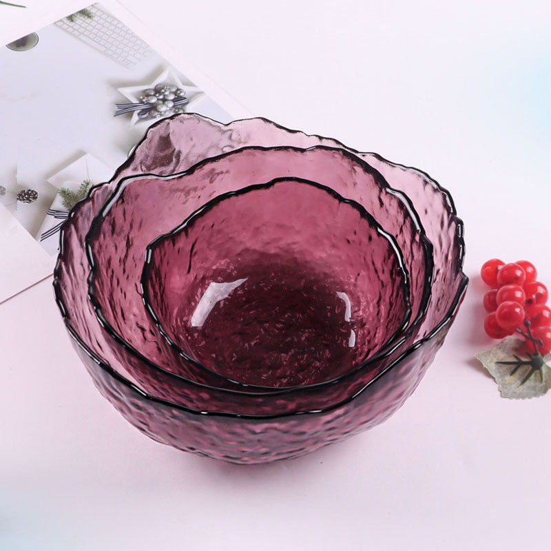 Japanese style hammer pattern gold rim glass bowl home heat resistant transparent irregular fruit salad bowl tableware noodle bowl wholesale