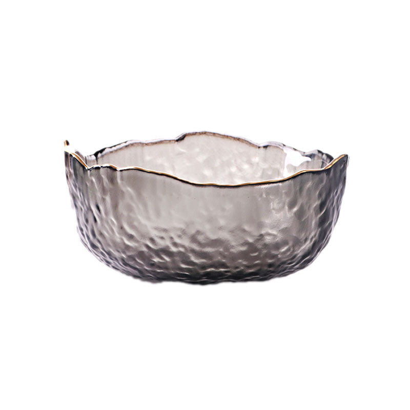 Japanese style hammer pattern gold rim glass bowl home heat resistant transparent irregular fruit salad bowl tableware noodle bowl wholesale