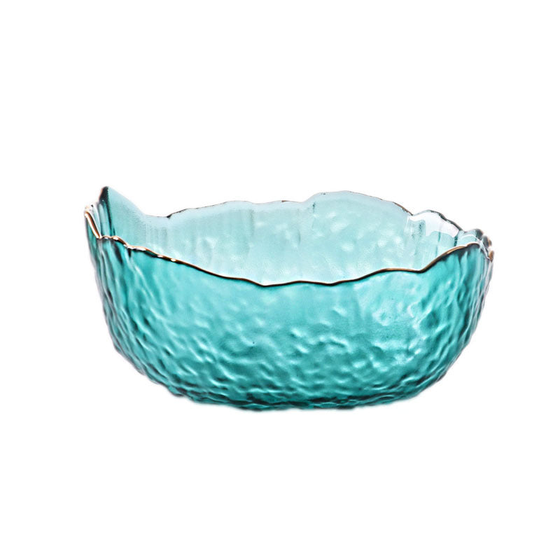 Japanese style hammer pattern gold rim glass bowl home heat resistant transparent irregular fruit salad bowl tableware noodle bowl wholesale