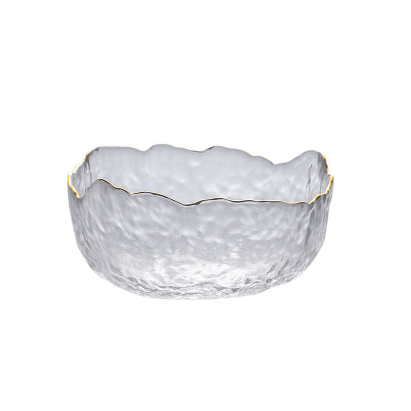Japanese style hammer pattern gold rim glass bowl home heat resistant transparent irregular fruit salad bowl tableware noodle bowl wholesale