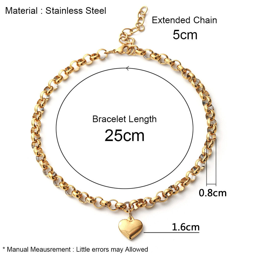 Korean fashion temperament stainless steel peach heart bracelet anklet simple O-shaped chain heart anklet women's beach jewelry