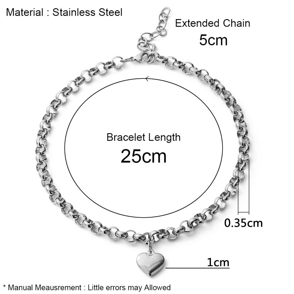 Korean fashion temperament stainless steel peach heart bracelet anklet simple O-shaped chain heart anklet women's beach jewelry