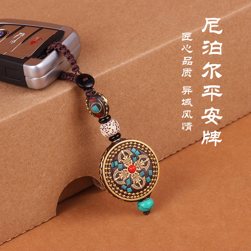 Nepal retro car key chain Bodhi key pendant high-end Ping An brand men's and women's bags handmade chain ornaments