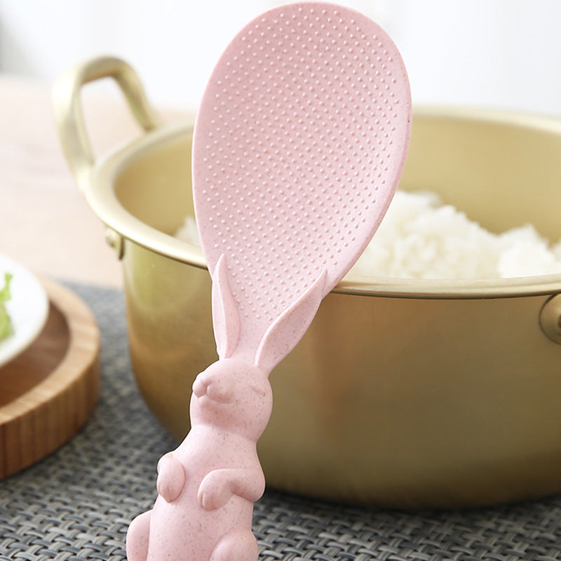 Wheat straw rabbit spoon can stand plastic rabbit rice spoon rice shovel household non-stick rice spoon kitchen serving rice spoon