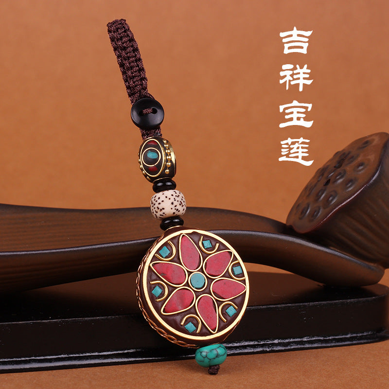 Nepal retro car key chain Bodhi key pendant high-end Ping An brand men's and women's bags handmade chain ornaments