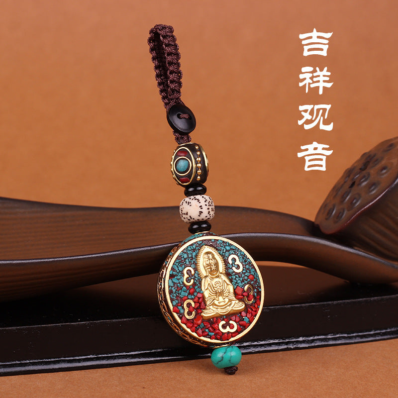 Nepal retro car key chain Bodhi key pendant high-end Ping An brand men's and women's bags handmade chain ornaments