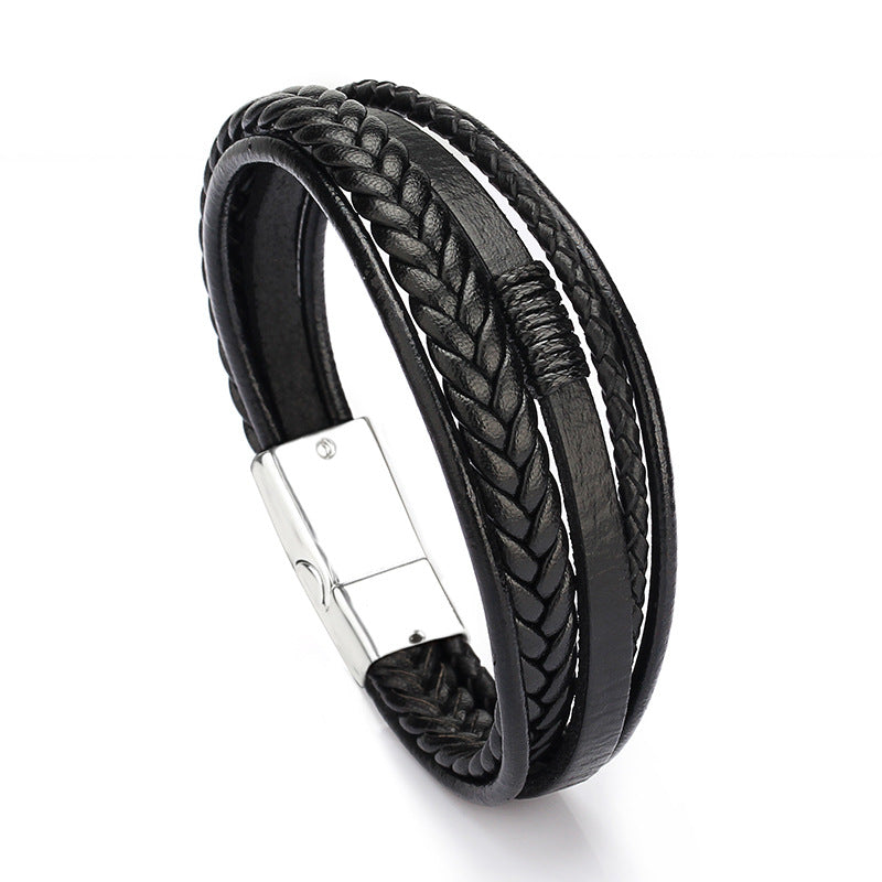 Cross-border hot selling original European and American jewelry fashion leather rope hand-woven bracelet men's bracelet ethnic style jewelry