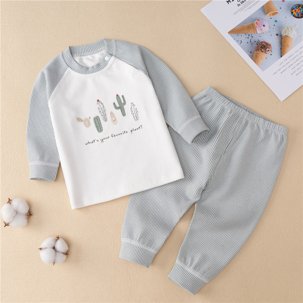 Girls' autumn clothes new baby boy home set Korean cartoon boy thickened autumn clothes and autumn pants underwear two-piece set
