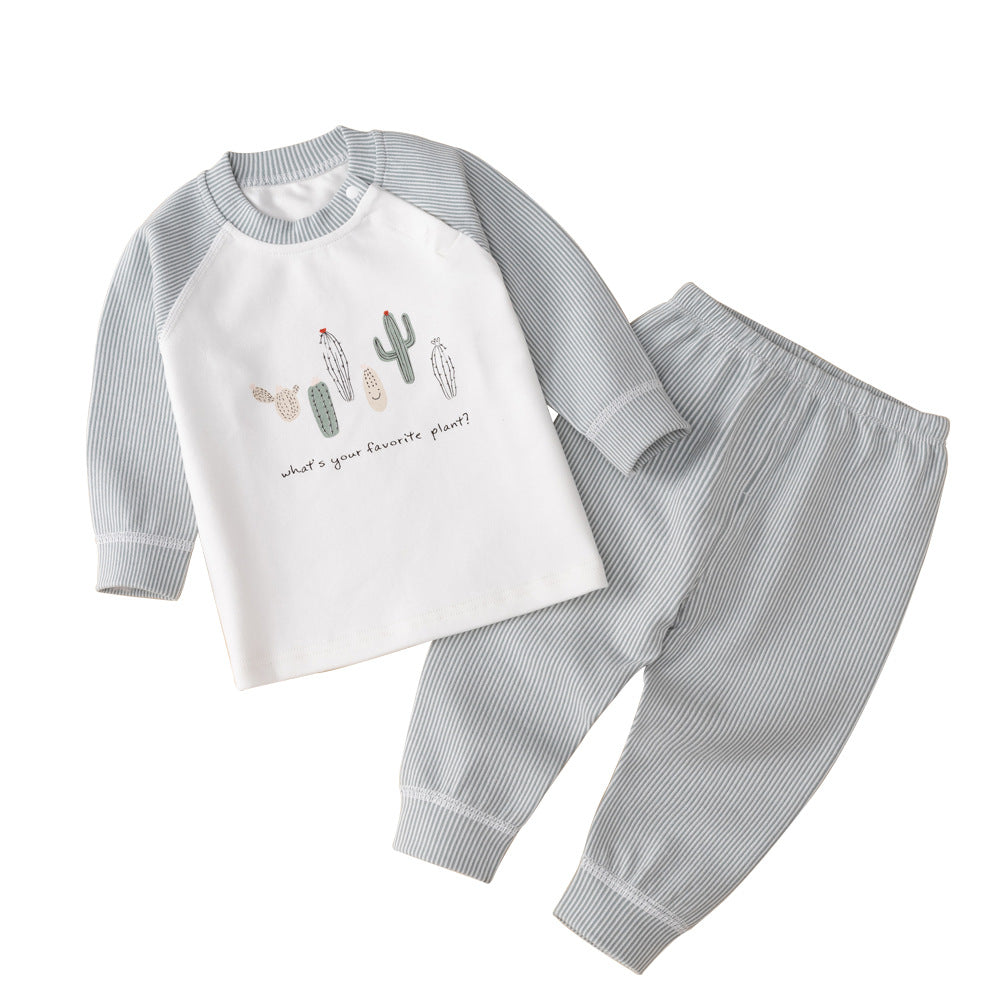 Girls' autumn clothes new baby boy home set Korean cartoon boy thickened autumn clothes and autumn pants underwear two-piece set