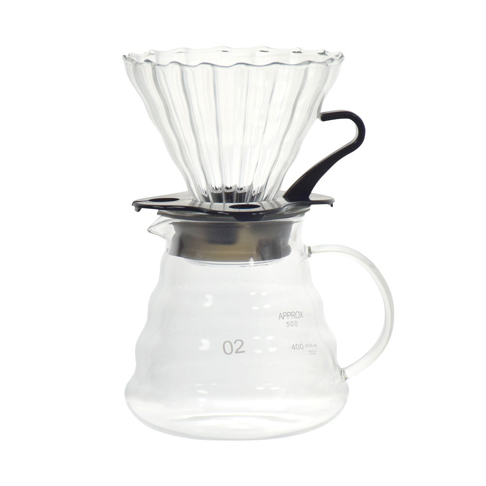 Entry-level hand-pour-over coffee utensil combination set: Gaopeng glass filter cup, cloud pot, coffee filter, paper measuring spoon