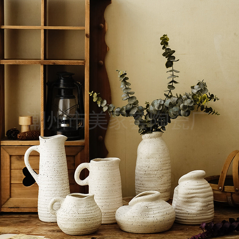 Meijiahui pastoral style ceramic vase ornaments, living room soft decoration ins, high-end sense retro home art flowers
