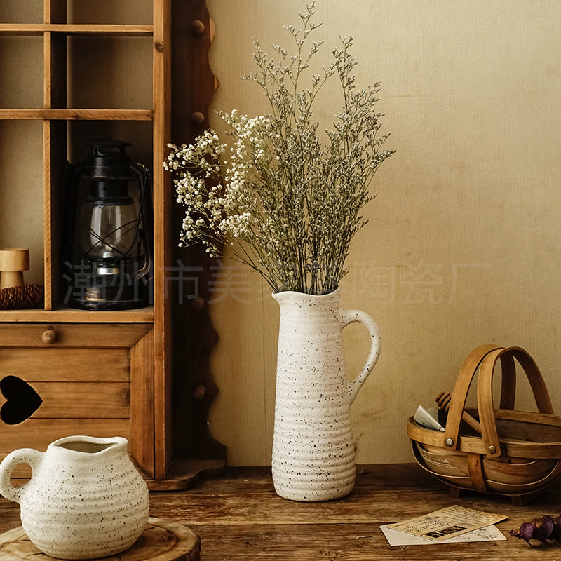 Meijiahui pastoral style ceramic vase ornaments, living room soft decoration ins, high-end sense retro home art flowers