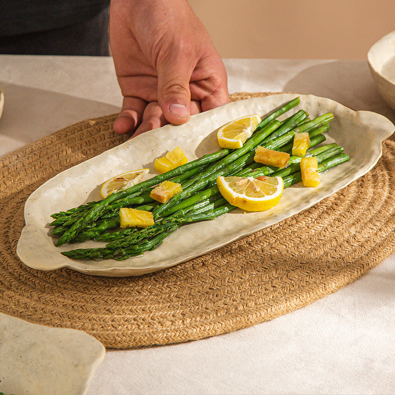 High-value hand-kneaded vegetable plates, Japanese ceramics, handmade plates, household stoneware, retro fish plates, plates, tableware, rice bowls
