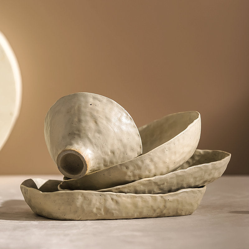High-value hand-kneaded vegetable plates, Japanese ceramics, handmade plates, household stoneware, retro fish plates, plates, tableware, rice bowls